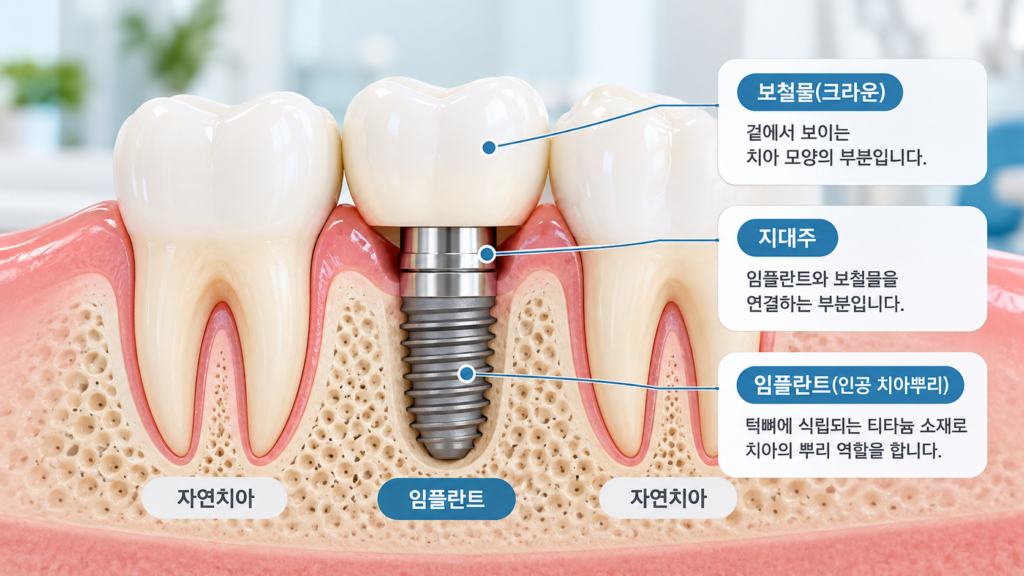 자연치아와 임플란트의 구조 차이